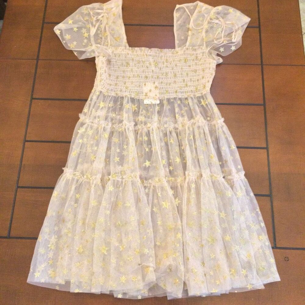 NWT Free People Magnolia Blossom Star Tunic Dress beige gold large